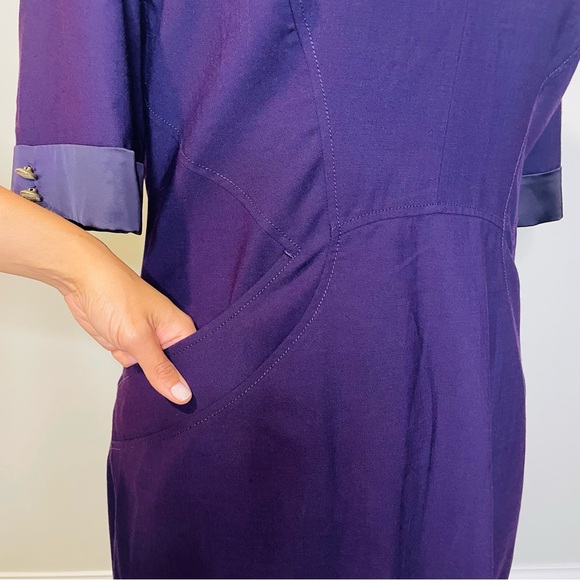 Delta Airlines Zac Posen Flight Attendant Dress Passport Plum, Gold Buttons - Picture 6 of 16